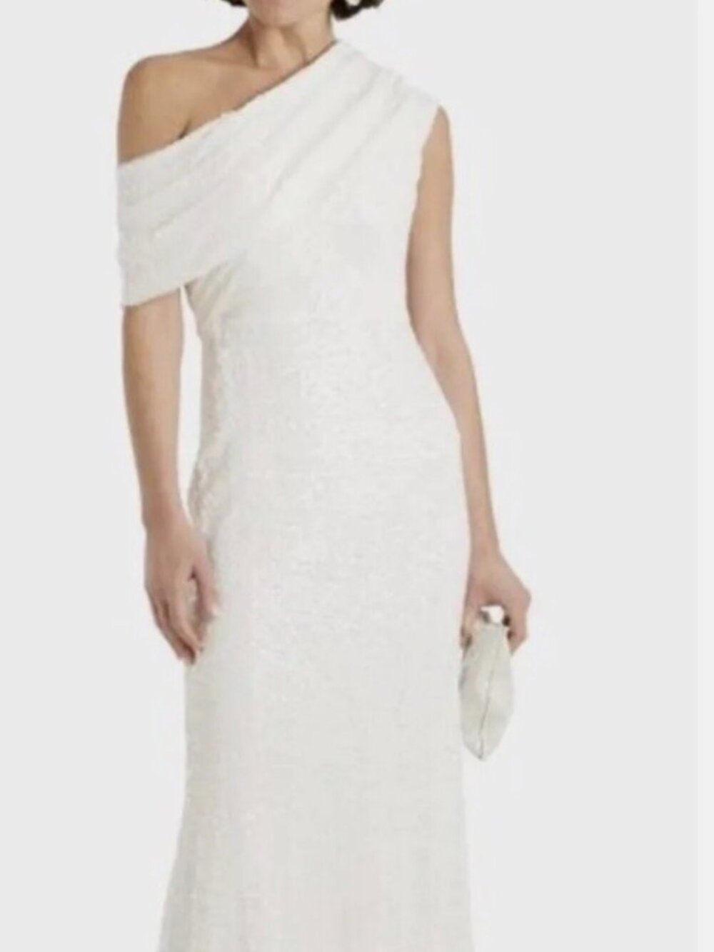 Badgley Mischka One Shoulder Sequin Gown NWT Ivory Formal Evening Dress 8